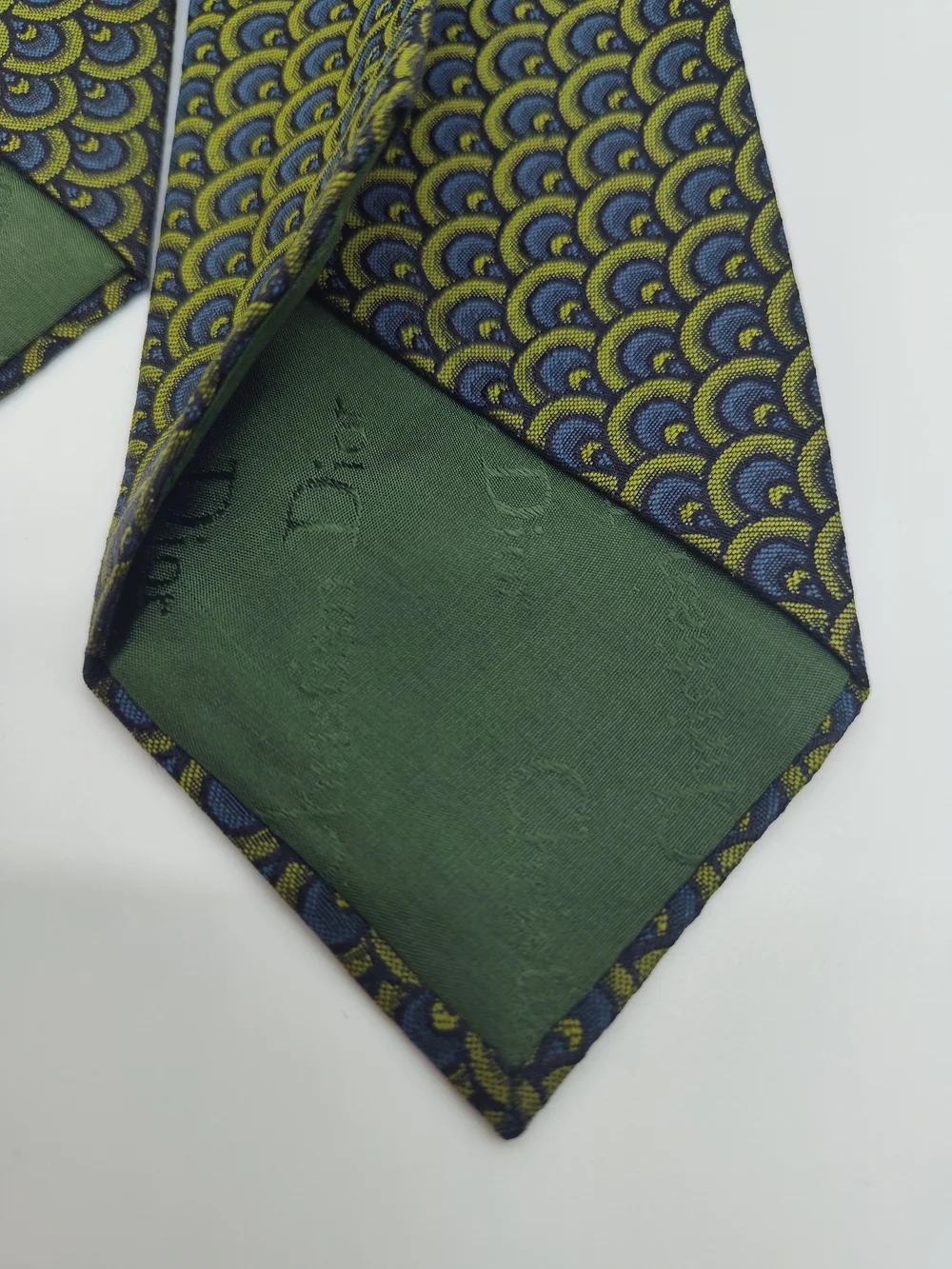 Vintage CHRISTIAN DIOR Cravates Paris Silk Tie Navy Green Geometric 53